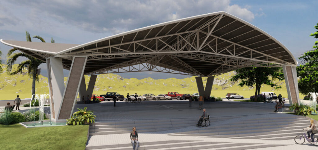 Projetos das obras de cobertura da praça e construção dos banheiros públicos