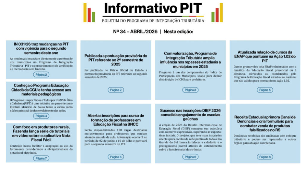 Lançado o Informativo PIT do mês de abril