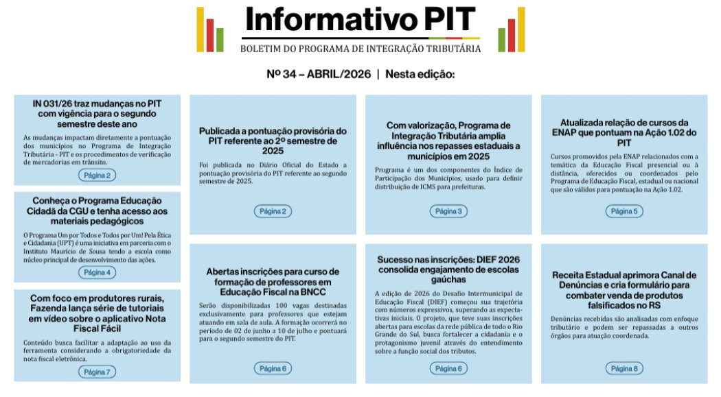 Lançado o Informativo PIT do mês de abril