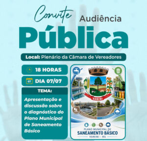 Audiência Pública discutirá o diagnóstico do Plano Municipal de Saneamento Básico