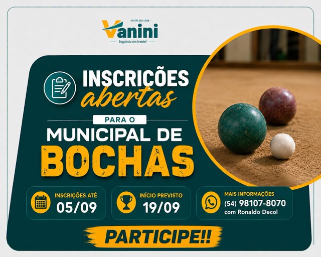 Inscrições abertas para o Municipal de Bochas