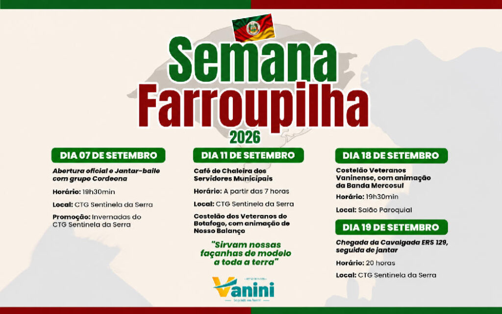 Definida a programação da Semana Farroupilha 2026