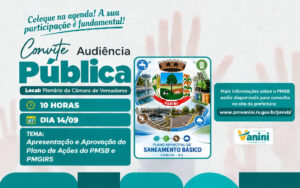 Audiência pública sobre Plano Municipal de Saneamento Básico acontecerá no dia 14